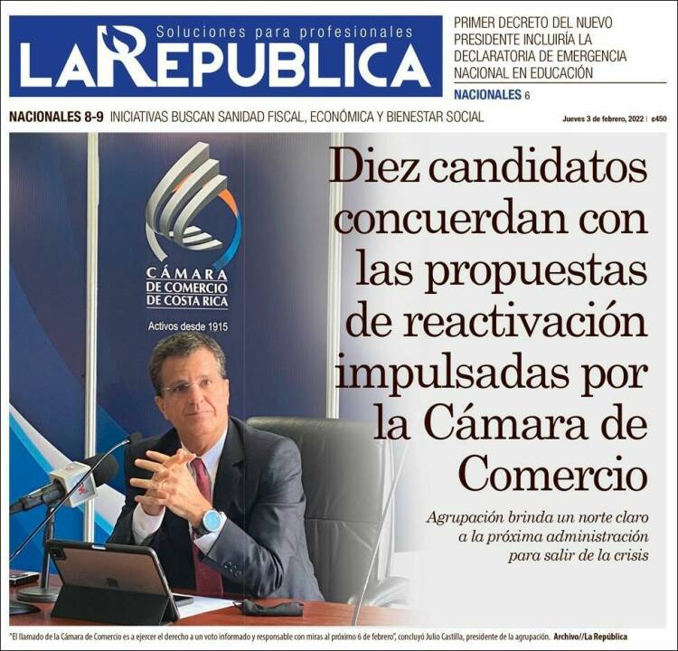 Portada de La República (Costa Rica)