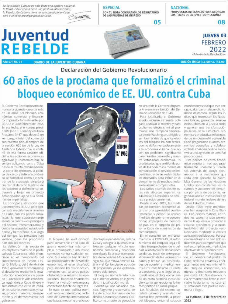 Portada de Juventud Rebelde (Cuba)