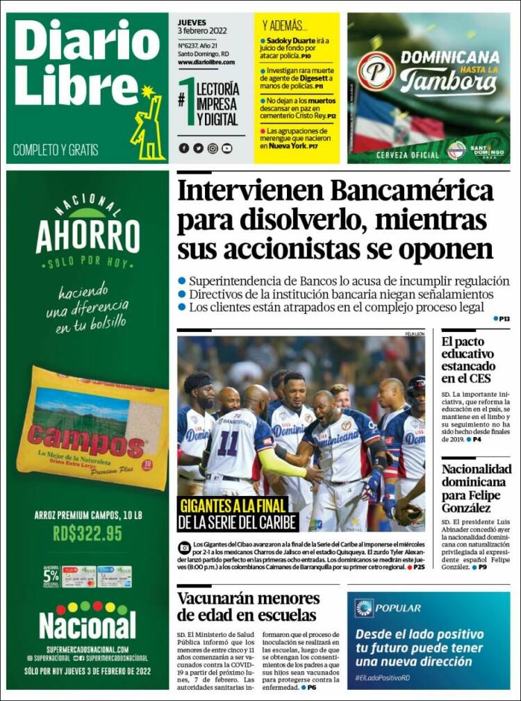 Portada de Diario Libre (R. Dominicana)
