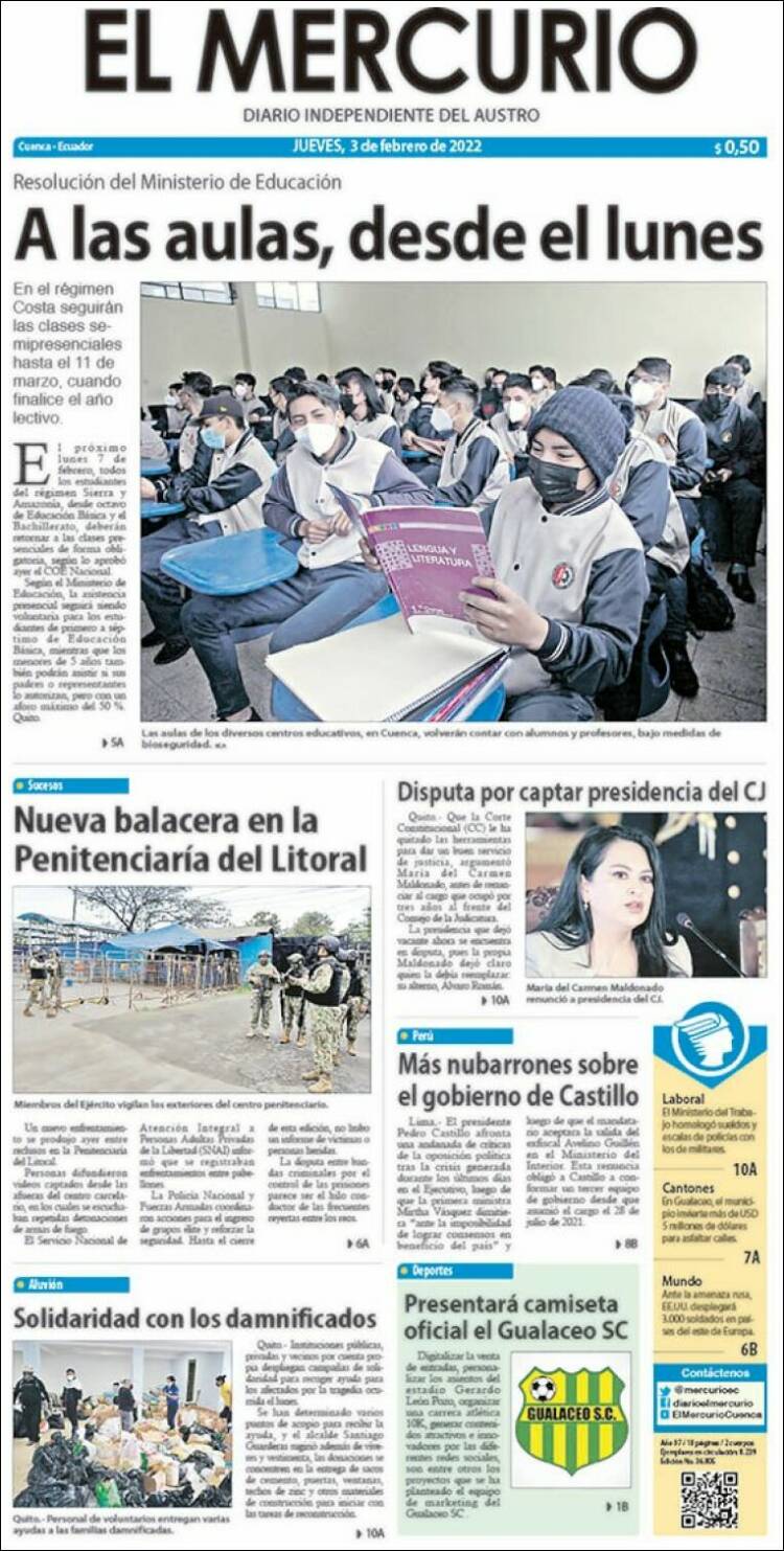 Portada de Diario El Mercurio (Ecuador)