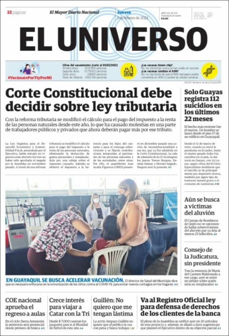 Portada de El Universo - Ecuador (Ecuador)