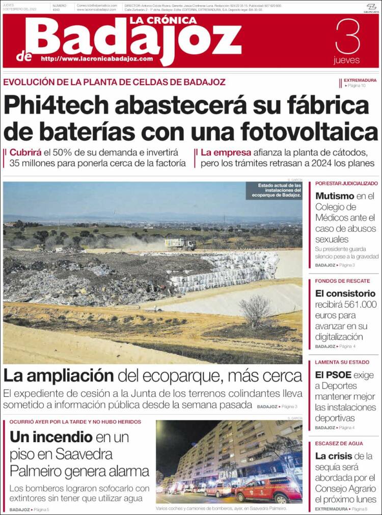 Portada de La Crónica de Badajoz (Espa&ntilde;a)
