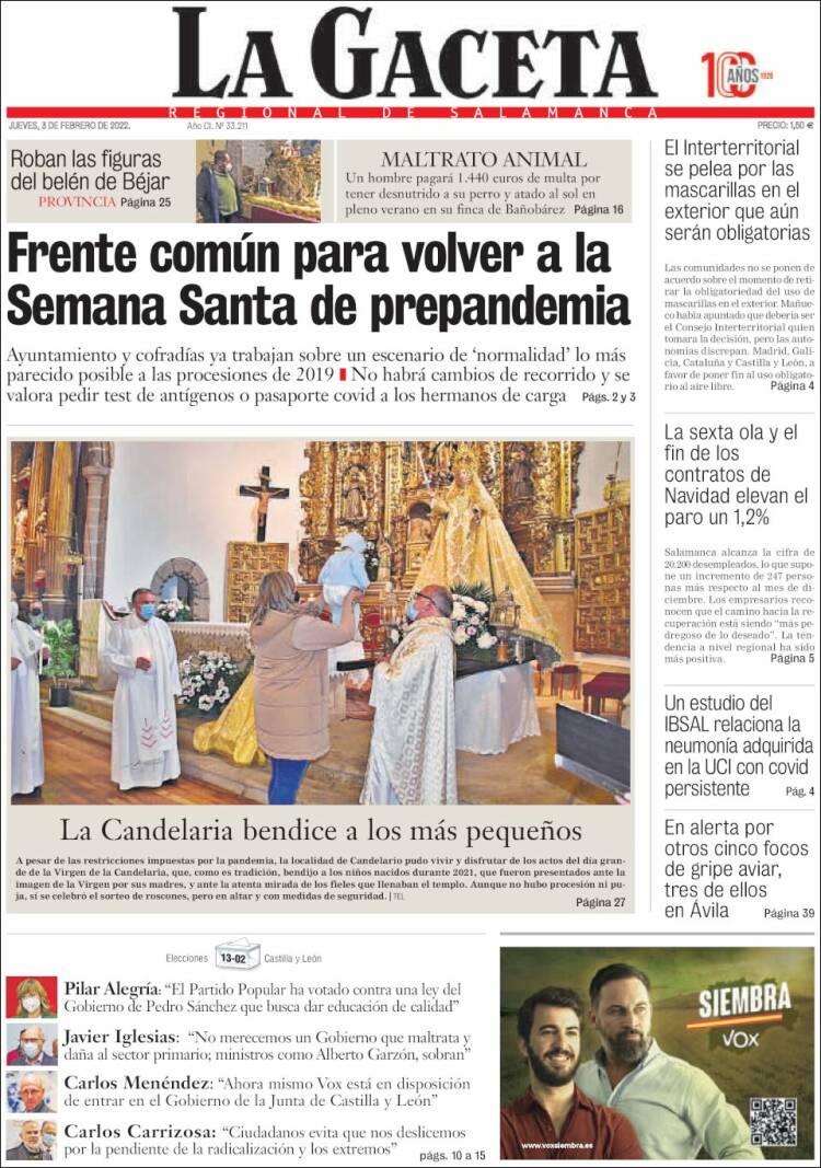 Portada de La Gaceta de Salamanca (Espa&ntilde;a)