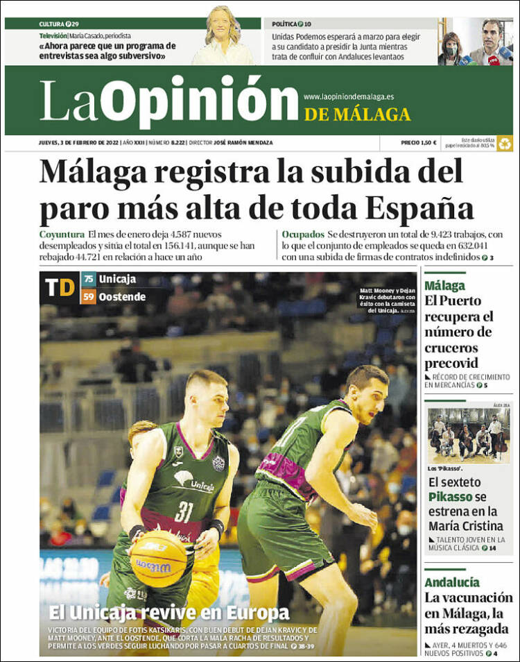 Portada de La Opinión de Málaga (Espa&ntilde;a)