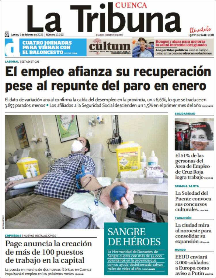 Portada de La Tribuna de Cuenca (Espa&ntilde;a)