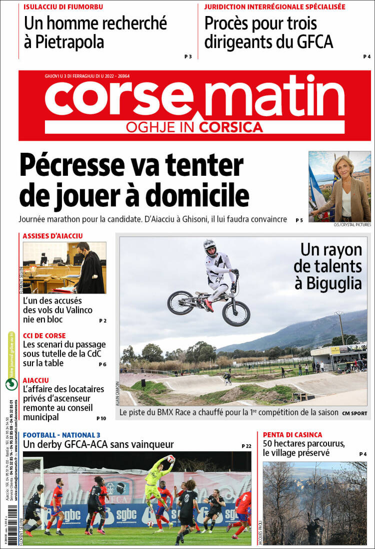 Portada de Corse-Matin (Francia)