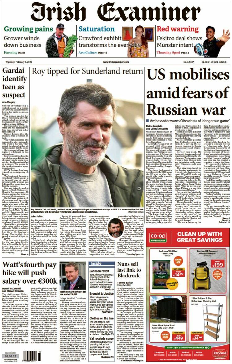 Portada de Irish Examiner (Irlanda)