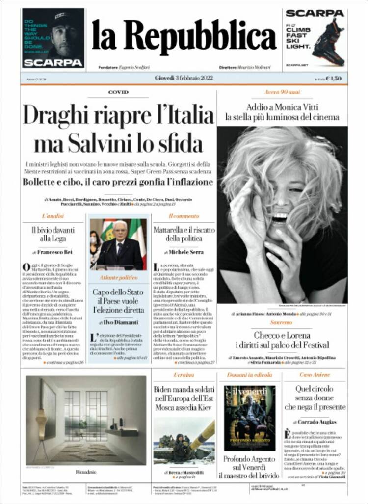 Portada de La Repubblica (Italia)