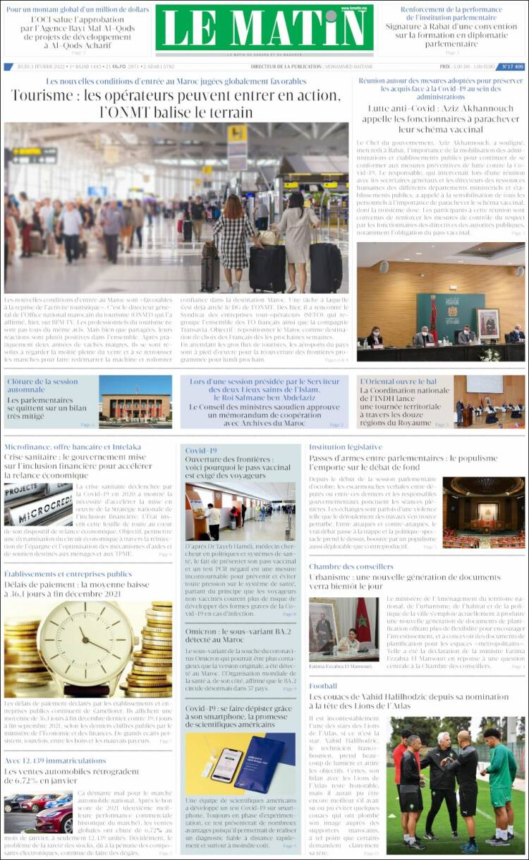 Portada de Le Matin (Marruecos)