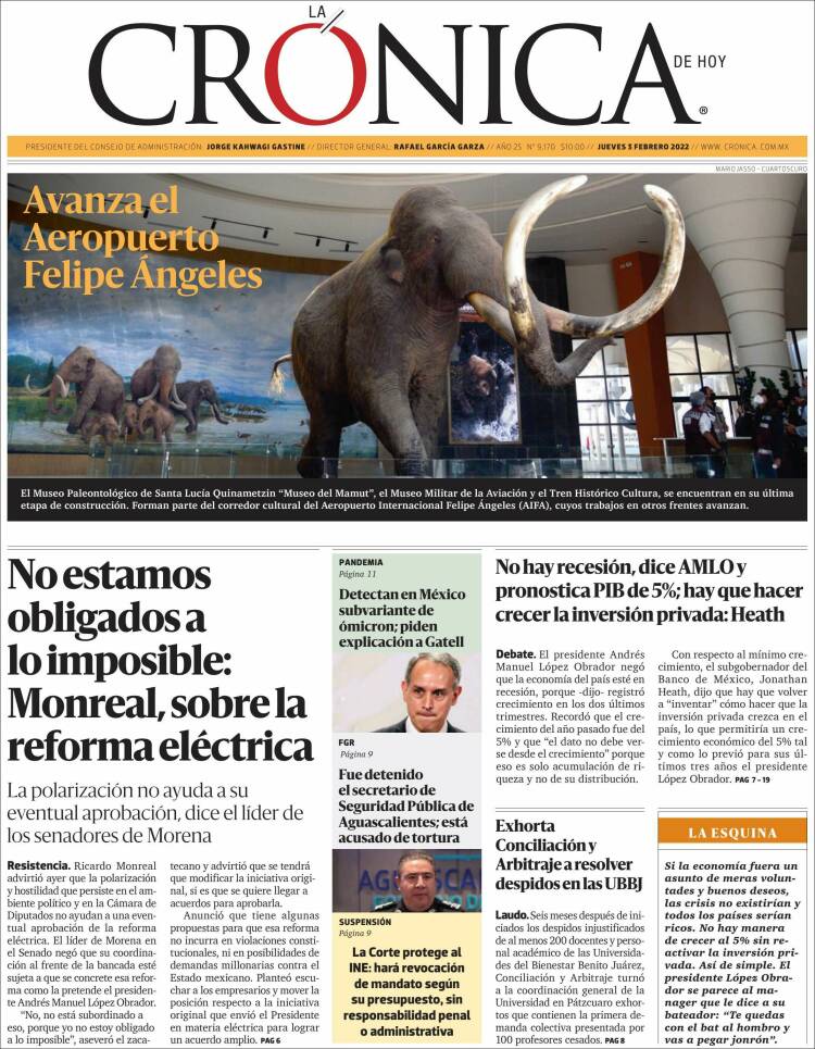 Portada de La Crónica de Hoy (Mexico)