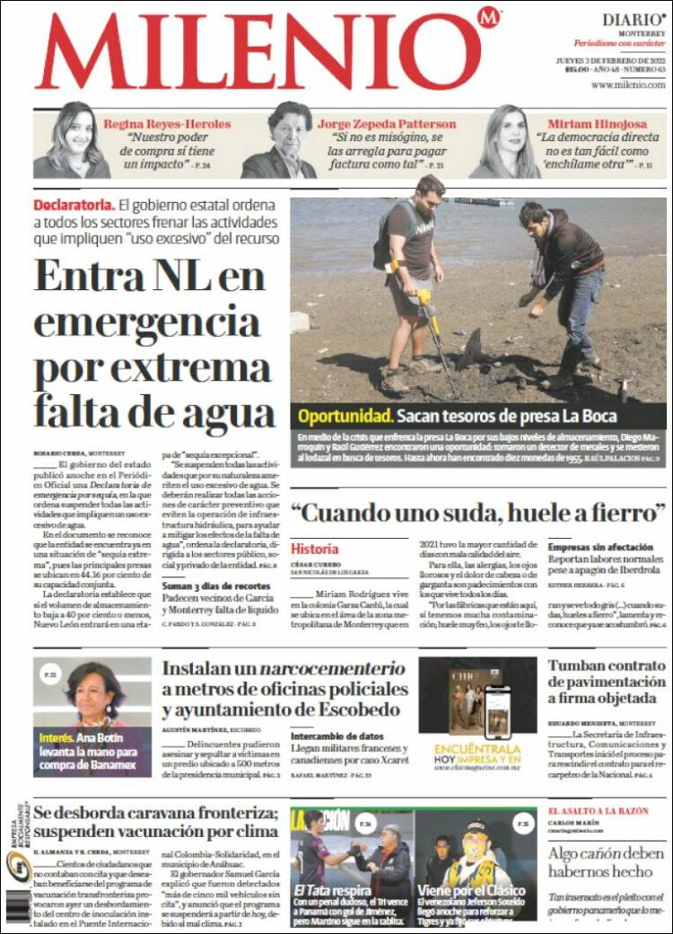 Portada de Milenio de Monterrey (Mexico)