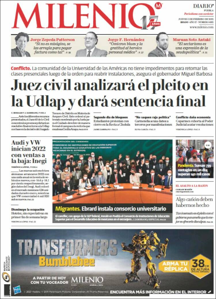 Portada de Milenio de Puebla (Mexico)