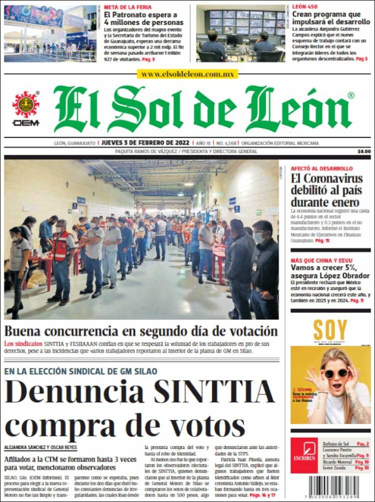 Portada de El Sol de León (Mexico)