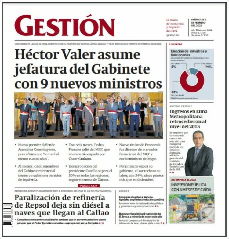 Portada de Diario Gestión (Per&uacute;)