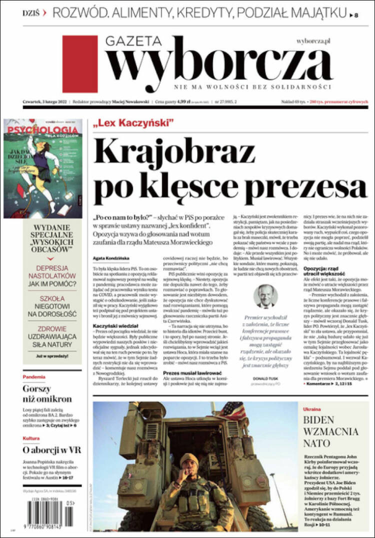 Portada de Gazeta Wyborcza (Polonia)