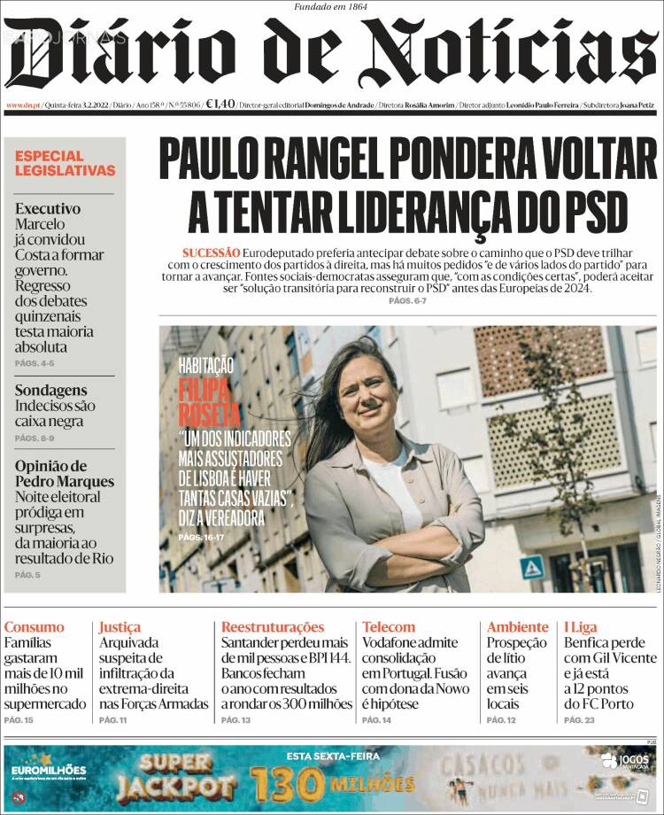 Portada de Diário de Noticias (Portugal)
