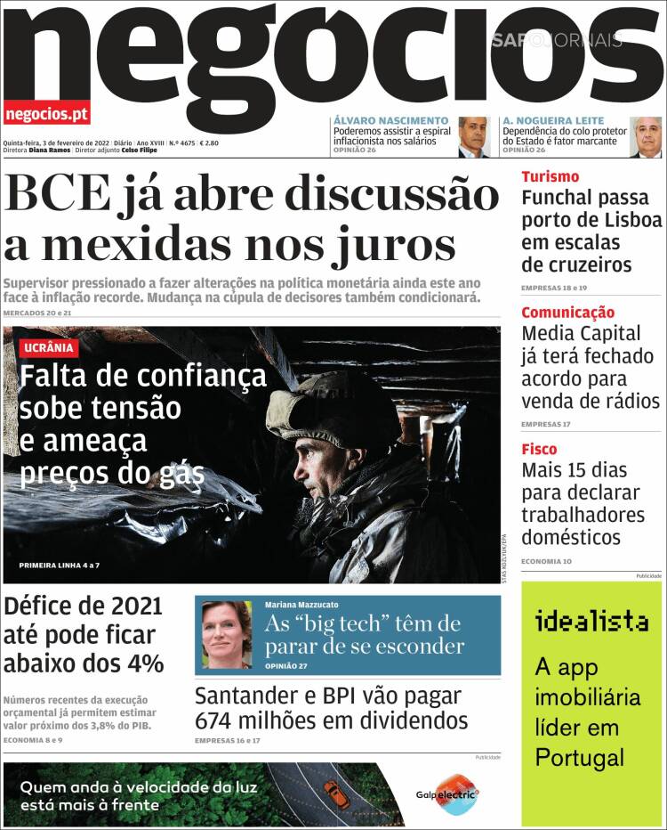 Portada de Jornal de Negócios (Portugal)