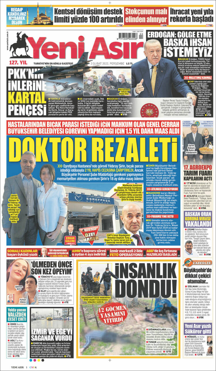 Portada de Yeni Asır (Turqu&iacute;a)