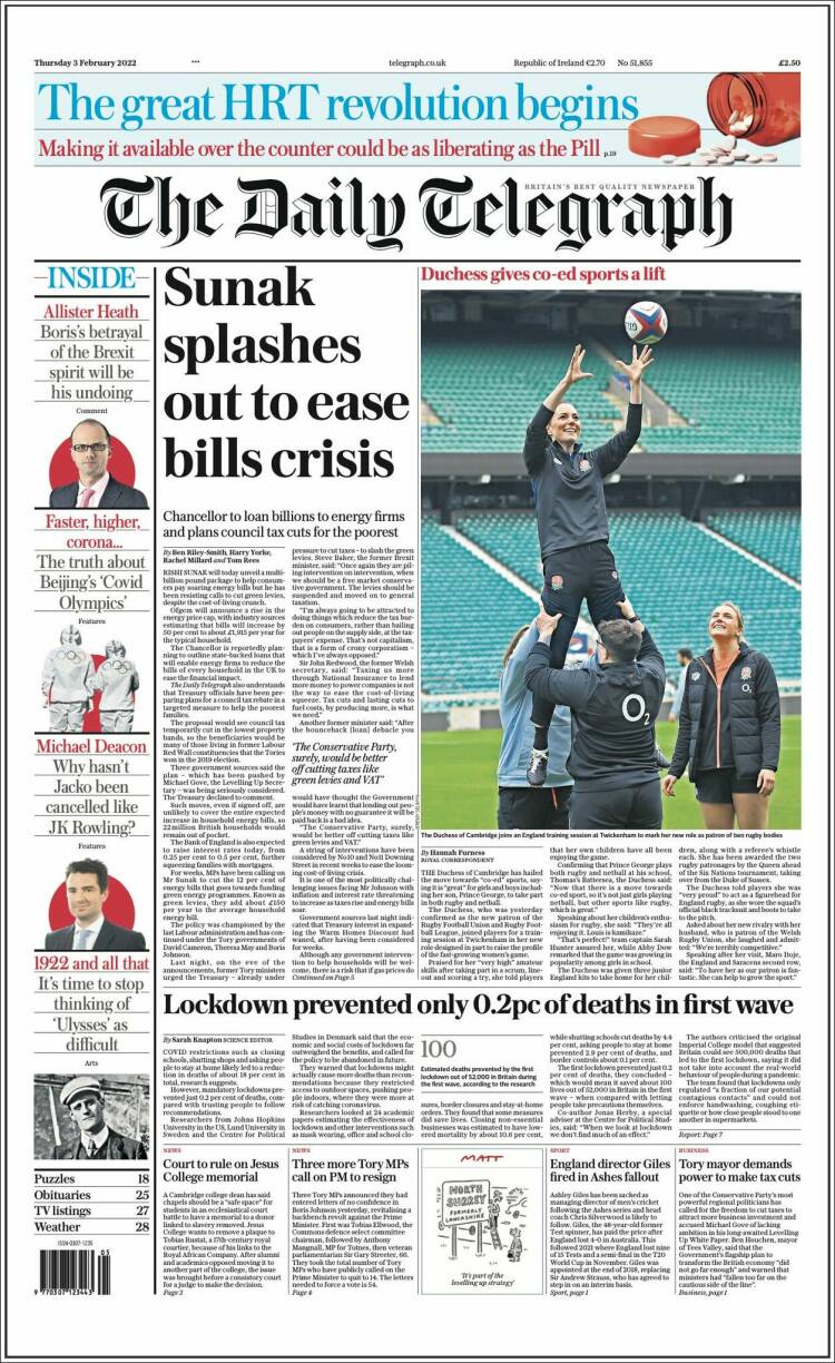 Portada de Daily Telegraph (Reino Unido)