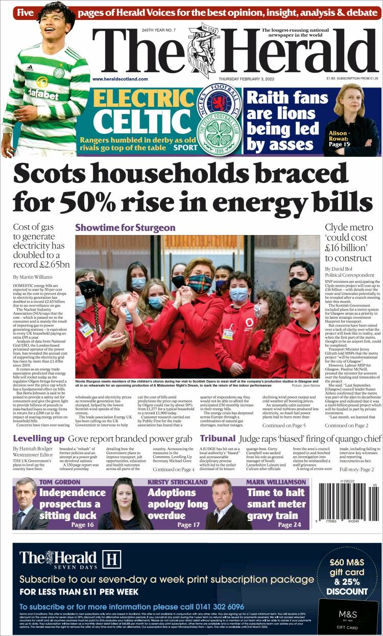 Portada de The Herald (Reino Unido)