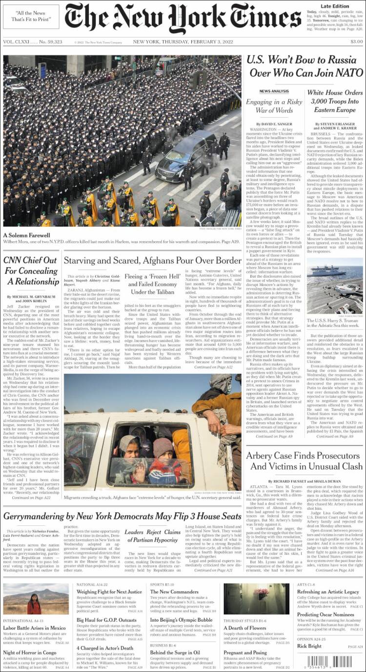 Portada de New York Times (USA)