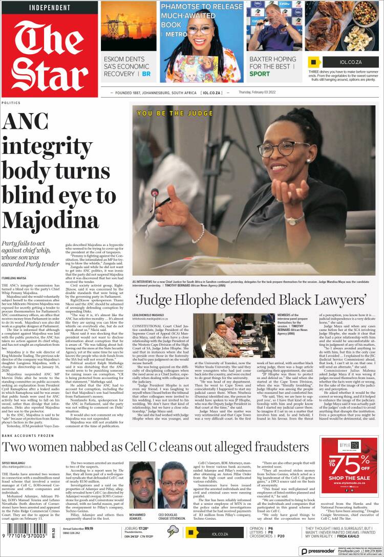 Portada de The Star (Sud&aacute;frica)