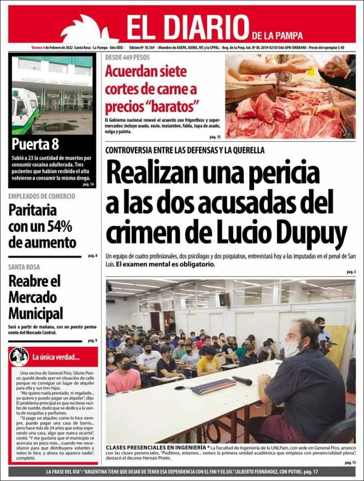Portada de Diario de La Pampa (Argentina)