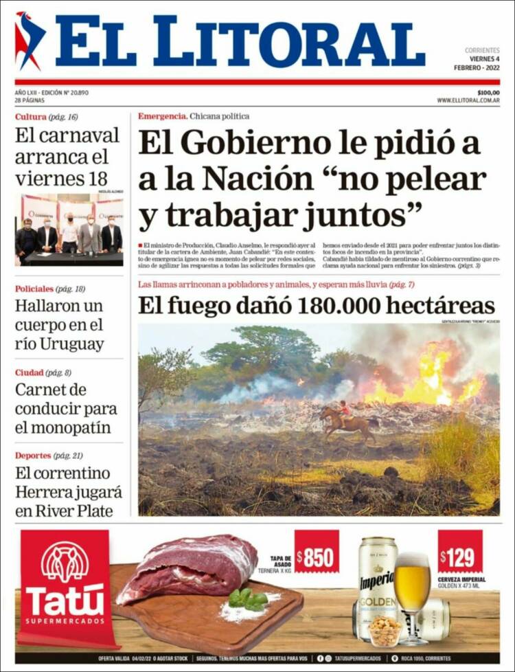 Portada de El Litoral Corrientes (Argentina)