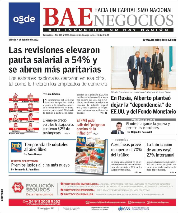 Portada de Buenos Aires Económico (Argentina)