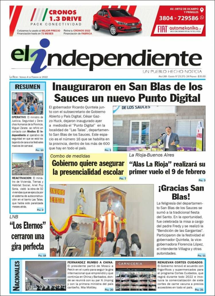 Portada de El Independiente (Argentina)