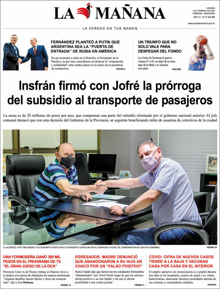 Portada de Diario La Mañana (Argentina)
