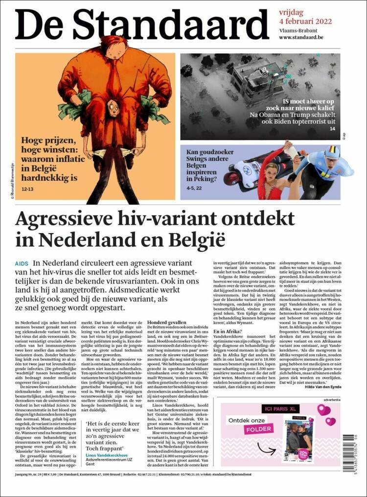 Portada de De Standaard (B&eacute;lgica)