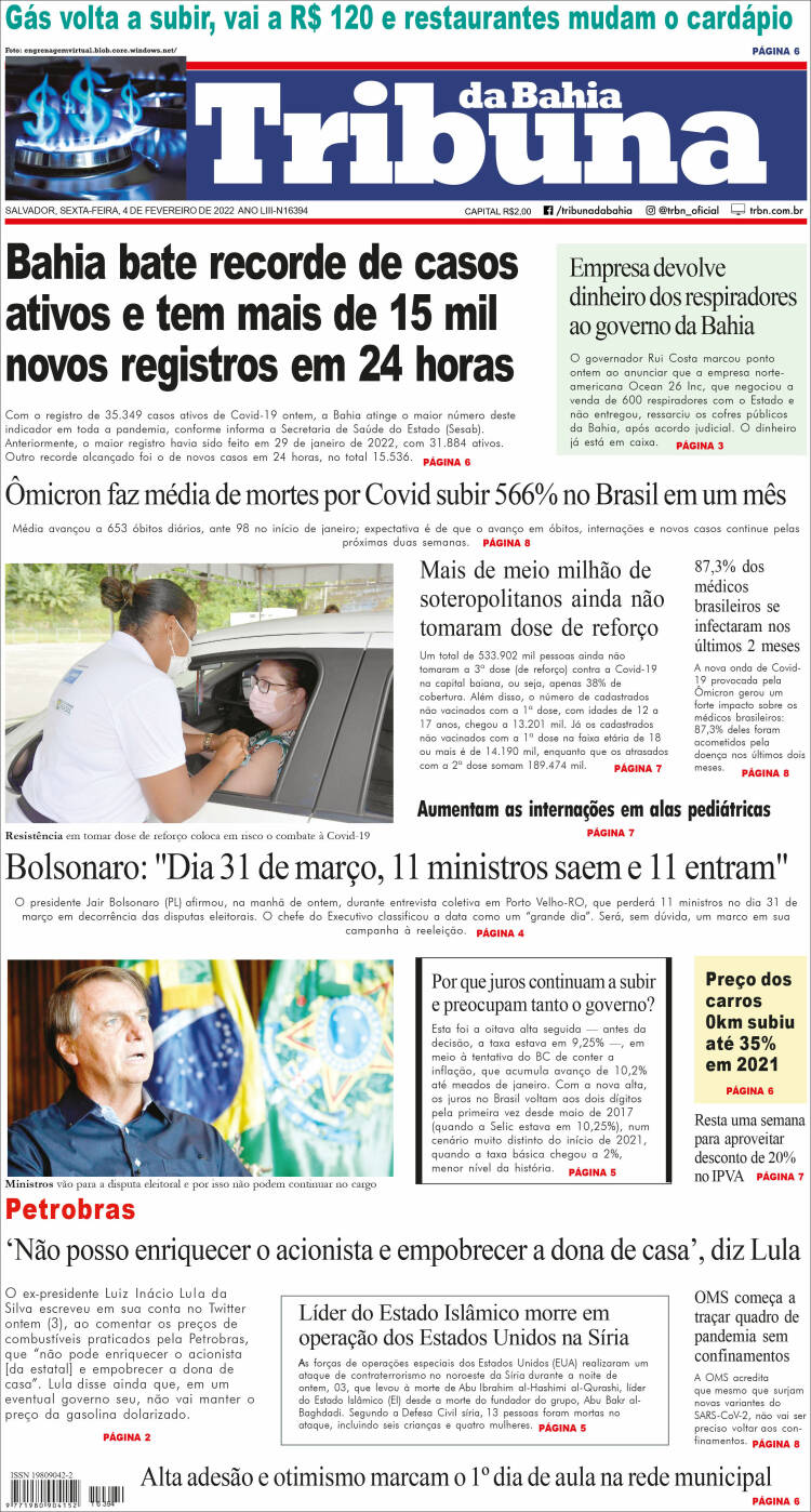 Portada de Tribuna da Bahia (Brasil)