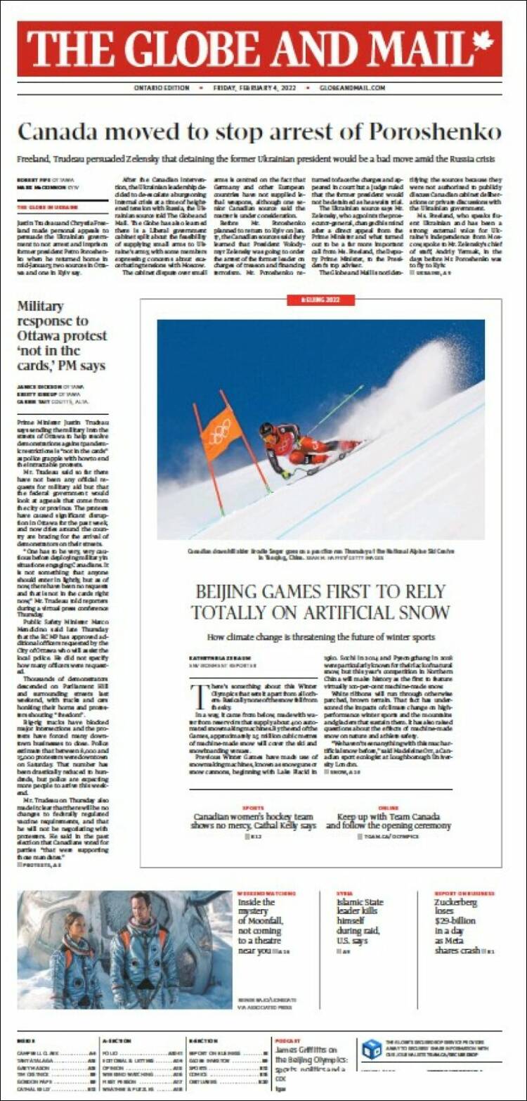 Portada de The Globe and Mail (Canada)