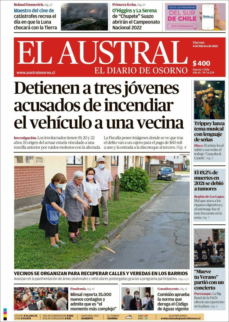 Portada de El Austral de Osorno (Chile)