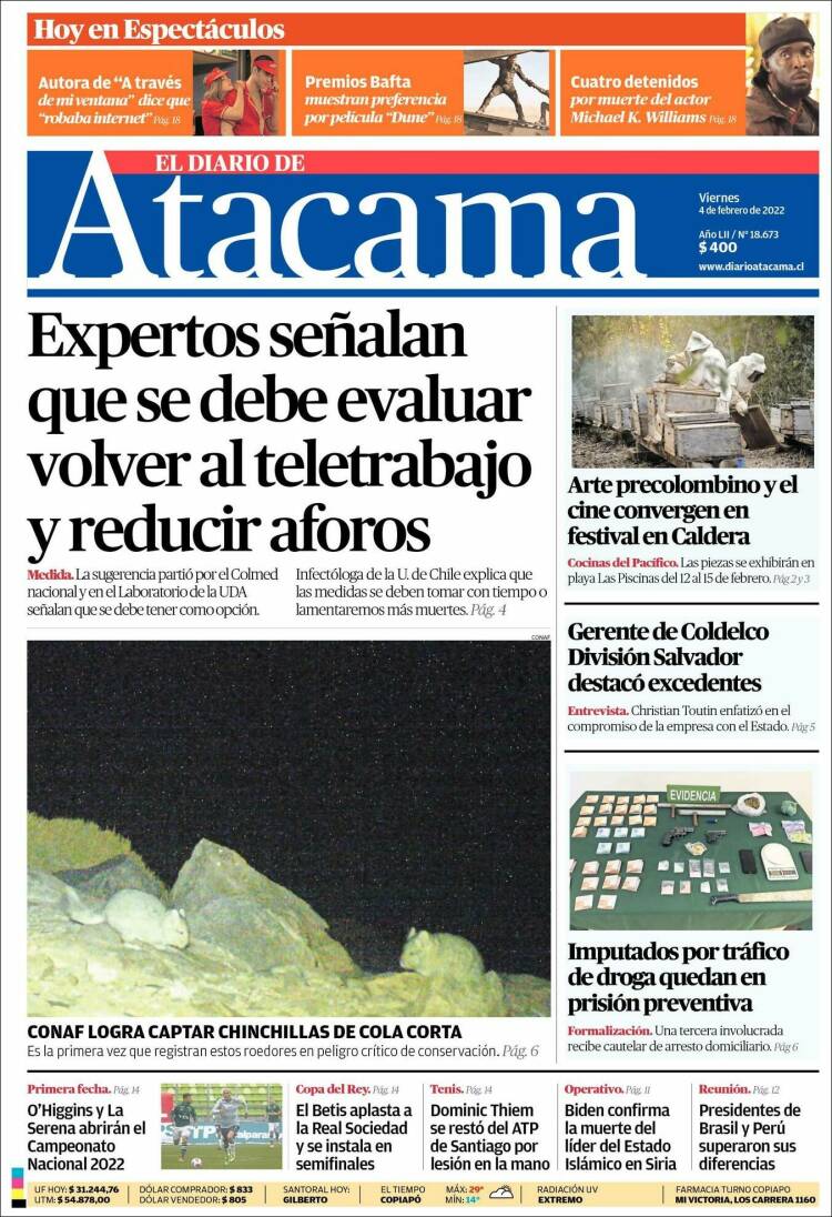 Portada de Diario de Atacama (Chile)