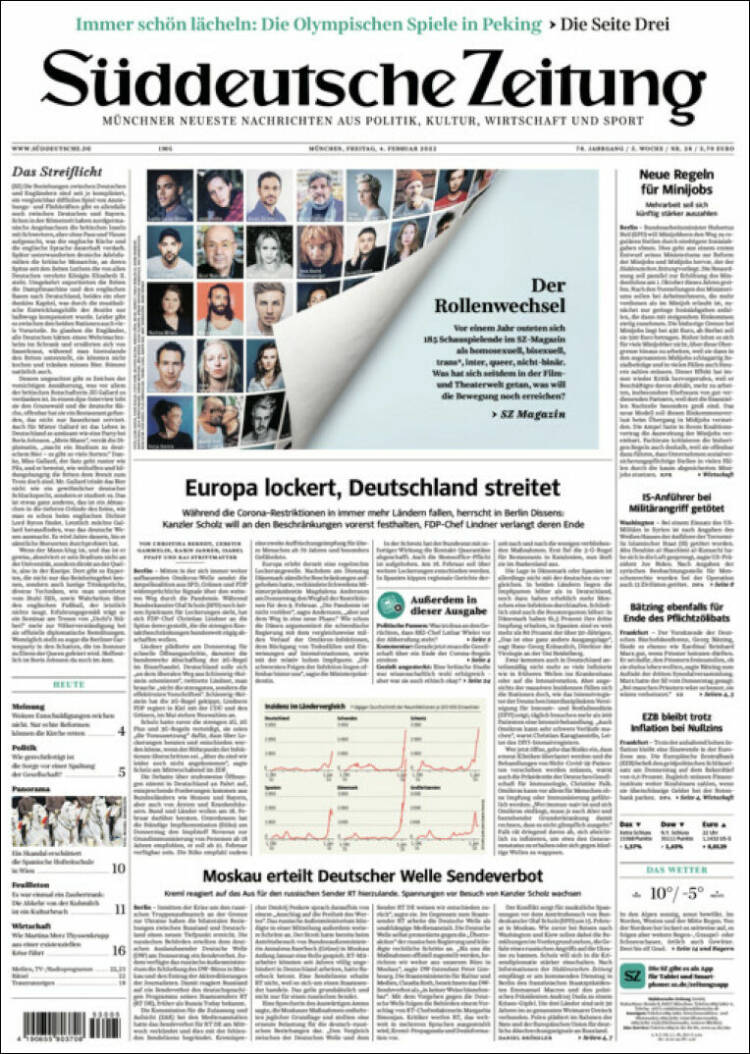 Portada de Sueddeutsche (Alemania)