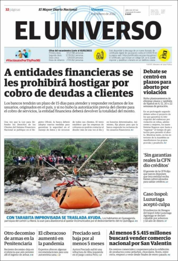 Portada de El Universo - Ecuador (Ecuador)