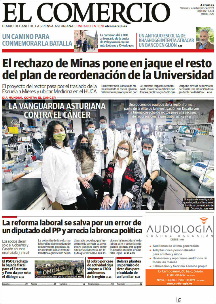 Portada de El Comercio (Espagne)