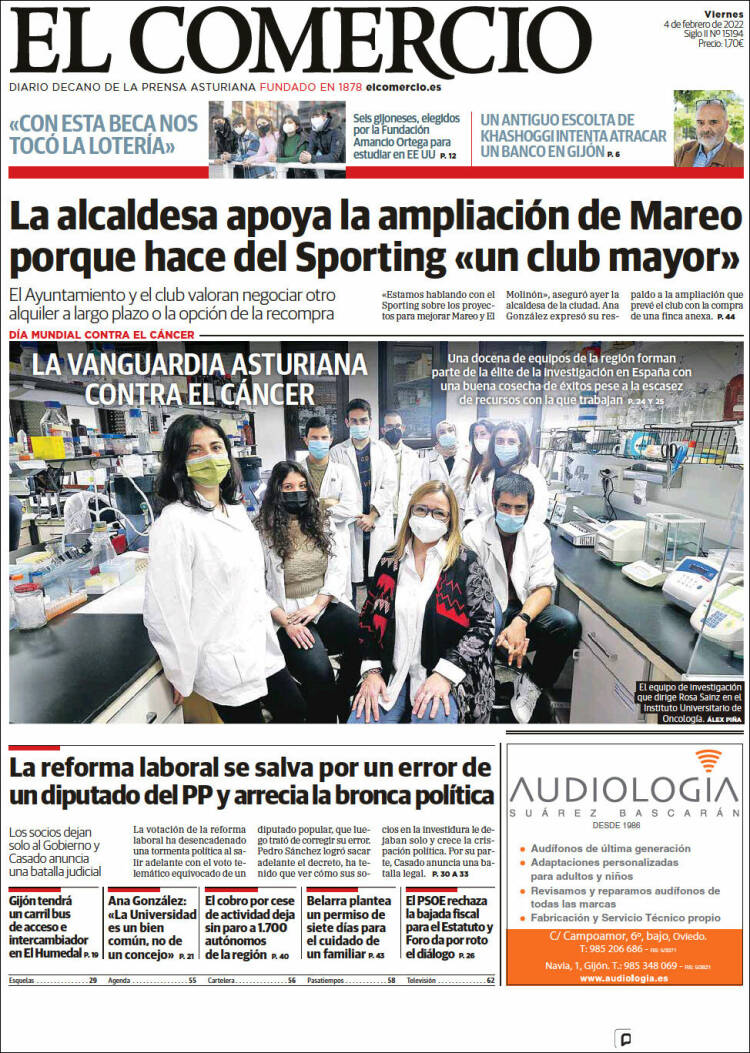Portada de El Comercio - Gijón (Espagne)