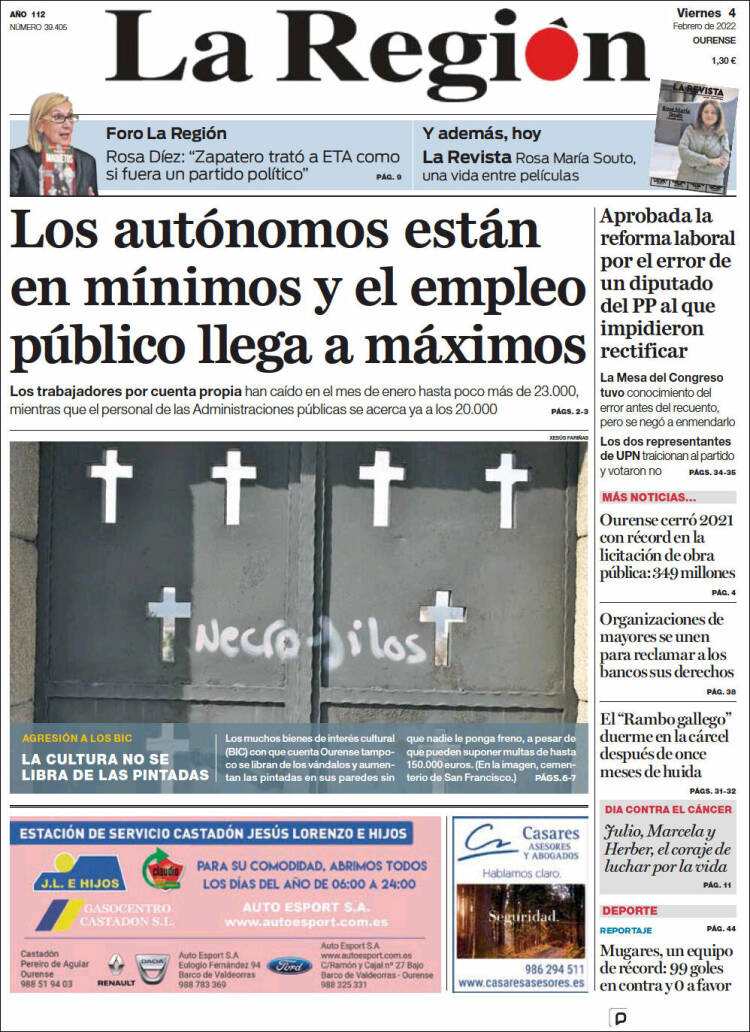 Portada de La Región de Ourense (Espagne)