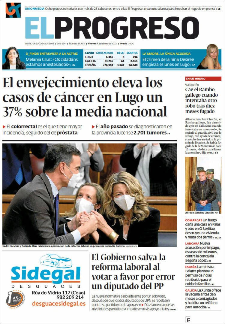 Portada de El Progreso (Espagne)