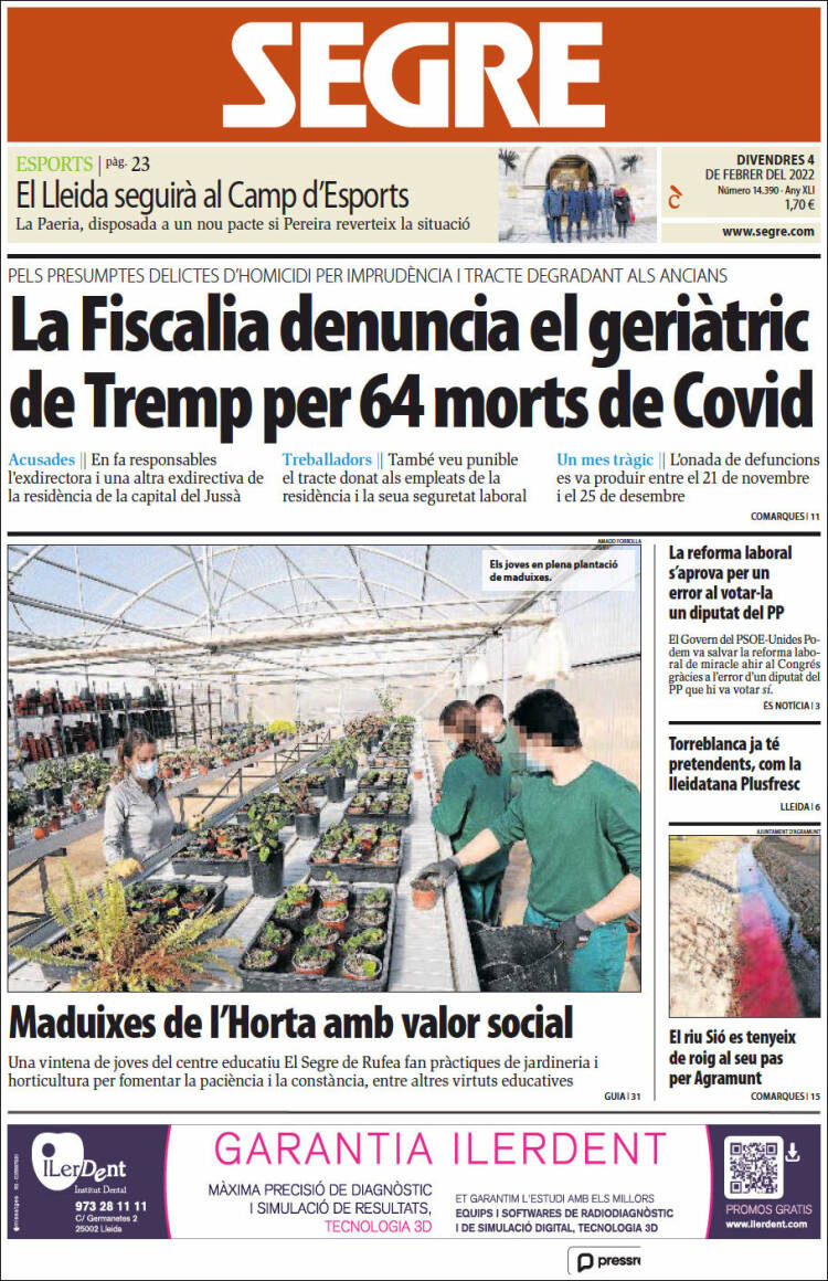Portada de Segre (Espagne)