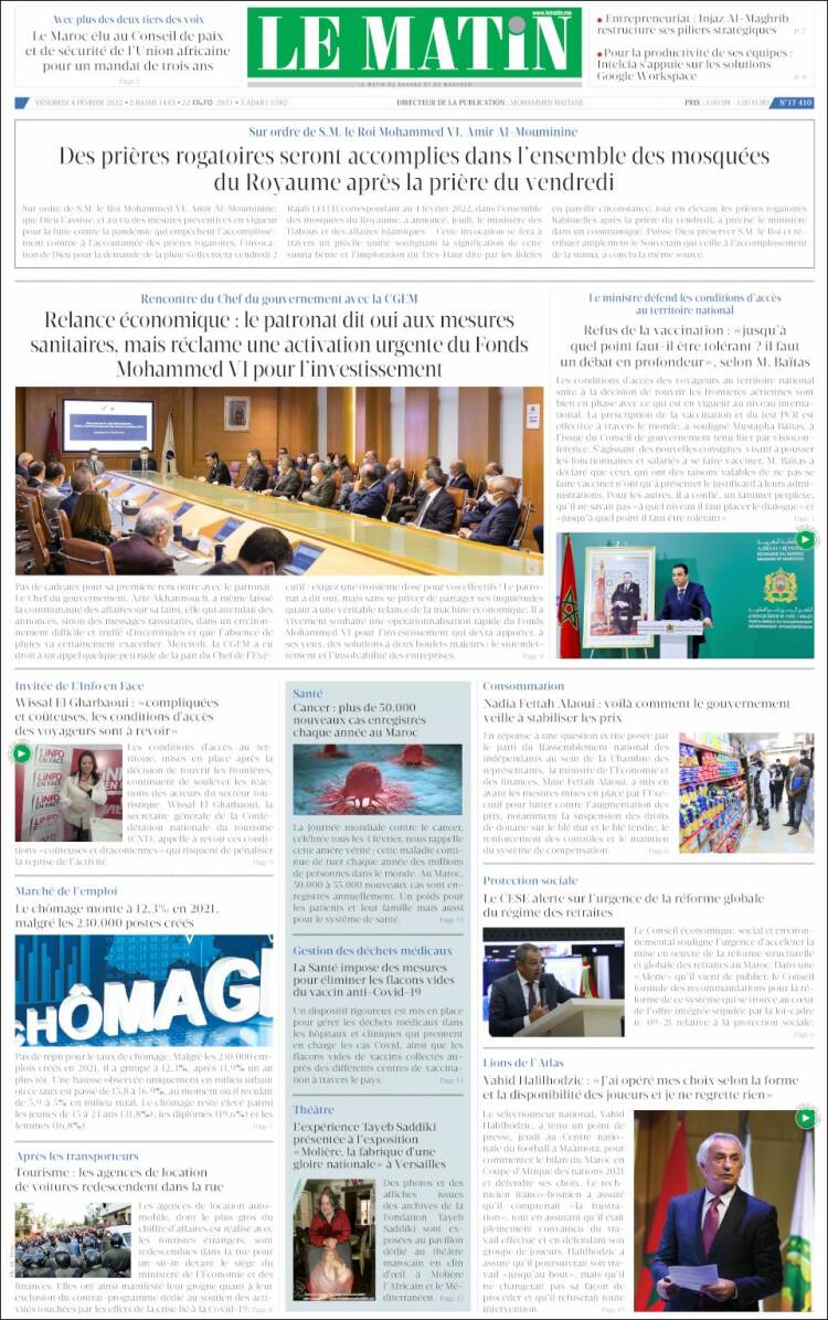 Portada de Le Matin (Marruecos)