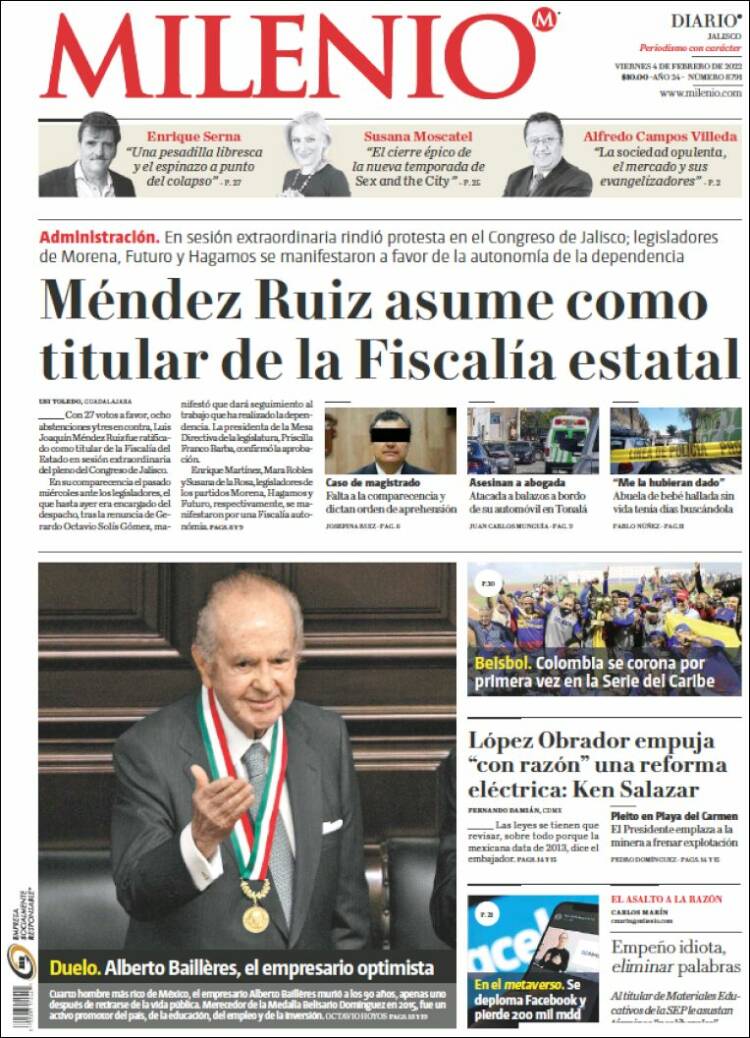 Portada de Milenio - Jalisco (M&eacute;xico)