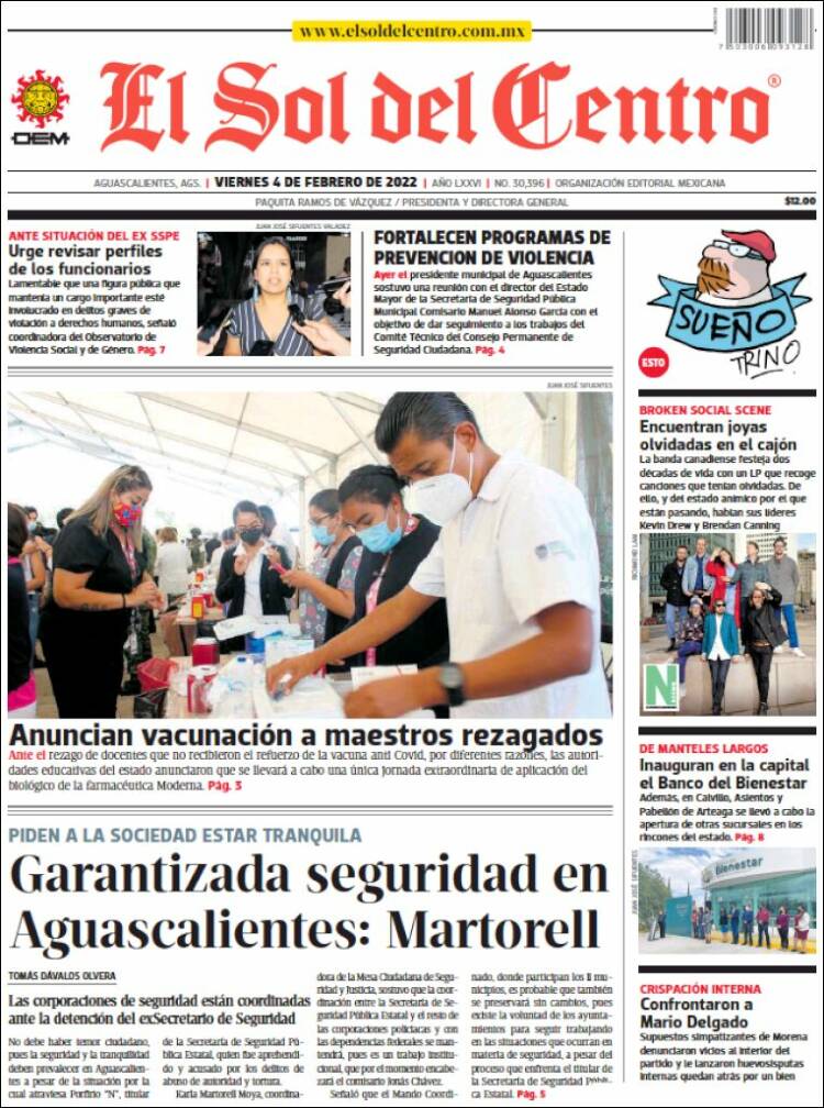 Portada de El Sol del Centro (M&eacute;xico)