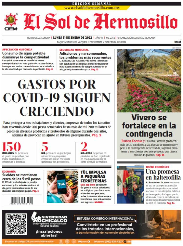 Portada de El Sol de Hermosillo (M&eacute;xico)