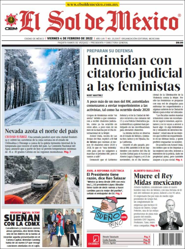 Portada de El Sol de México (M&eacute;xico)