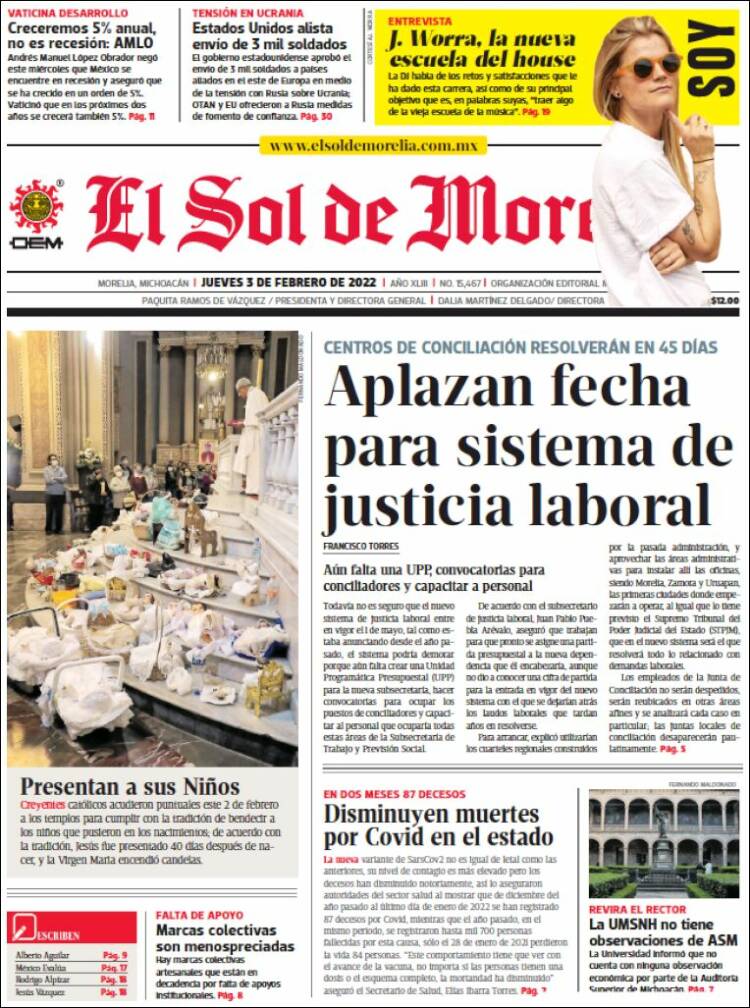 Portada de El Sol de Morelia (M&eacute;xico)