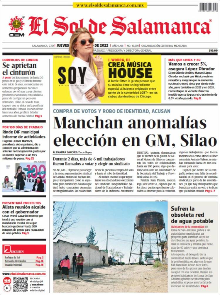 Portada de El Sol de Salamanca (M&eacute;xico)